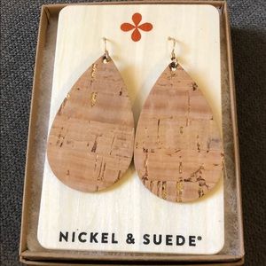Nickel & Suede Gold Cork Genuine Leather Earrings